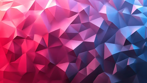 Low poly geometric background with red to blue gradient tones.