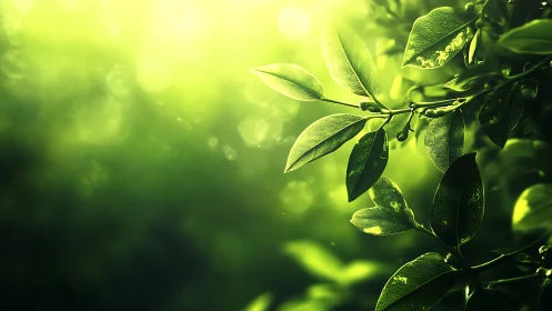 Sunlit green foliage captured with shallow depth of field