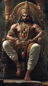 Lion-hearted warrior king on a sun-forged golden throne.