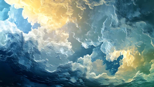 Sky-ocean collision where clouds learn to breathe water.