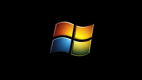 Glowing window logo floats brightly on a deep black canvas