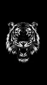 High‑contrast vector tiger portrait with symmetrical frontal snarl
