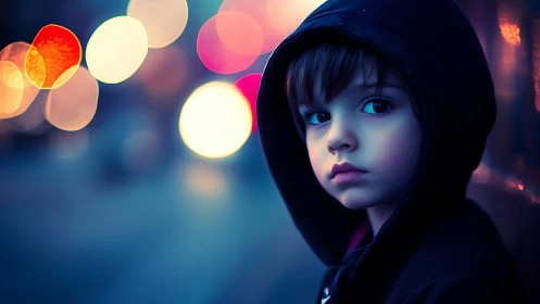 Neon-Veiled Solitude: Digital Reverie in Bokeh Twilight.