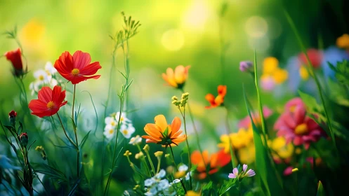 Vibrant Garden Wildflowers in Soft Focus.