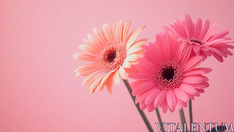 Soft pink gerbera daisies glow gently against pastel light