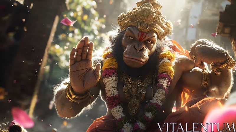 Divine simian warrior rendered in cinematic photoreal detail