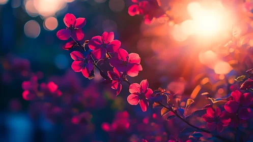 Glowing Red Flowers Dancing in Sunset's Warm Embrace