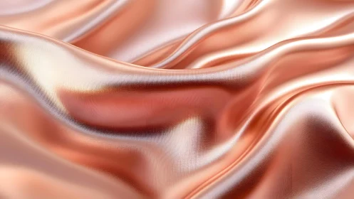 Shimmering Peach Satin Fabric Close-Up with Soft Folds and Light.
