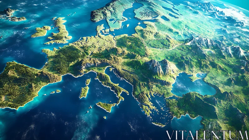 Vibrant bird’s eye journey over sunlit Europe and seas.