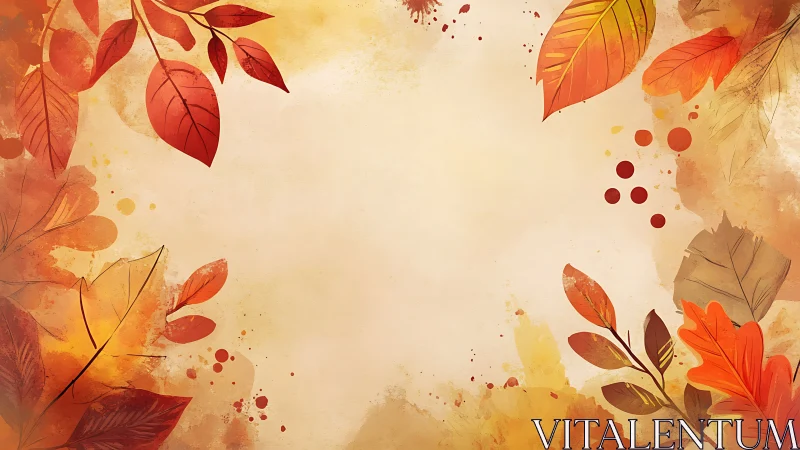 Autumn leaves border over beige watercolor background.