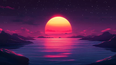 Neon Horizon Sunfall Over Candy-Toned Cosmic Ocean.