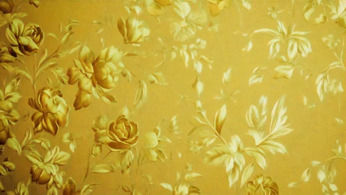 Gold-toned floral pattern with embossed rose motifs on fabric.