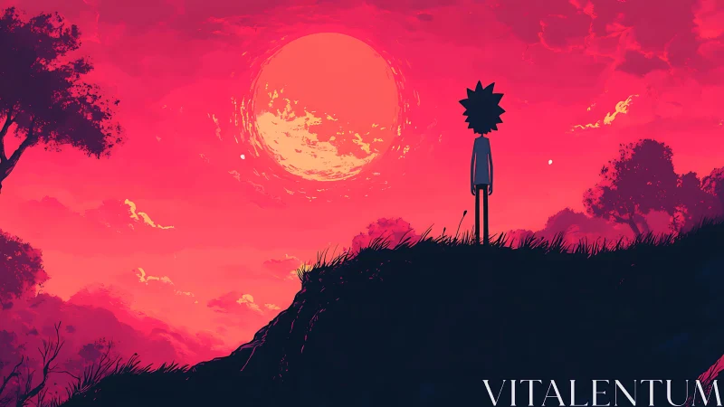 Chromatic horizon study with silhouetted observer and stellar disk.