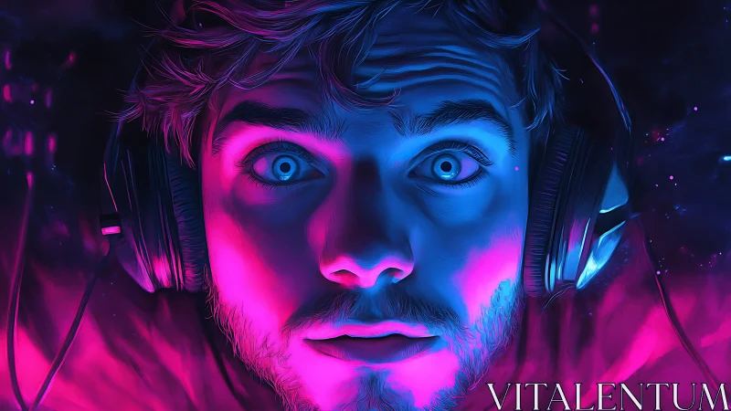 Neon rim-lit gamer portrait with intense cyan-magenta contrast