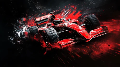 Aerodynamic red formula racer in high-velocity digital blast.