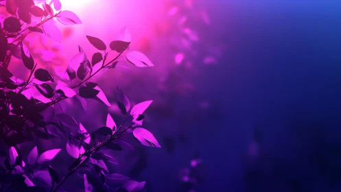 Vibrant leaves silhouette with dreamy pink and blue lighting.