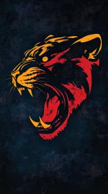 Digital painting of roaring tiger emblem on grunge field.