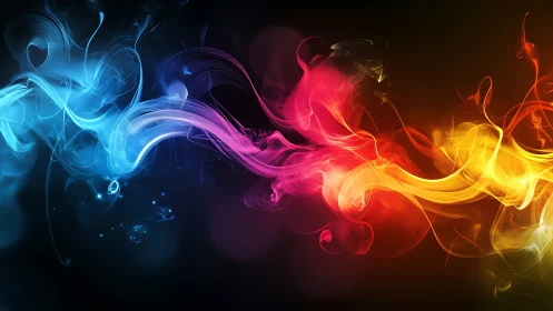 Chromatic energy ribbons in motion with spectral light gradients.