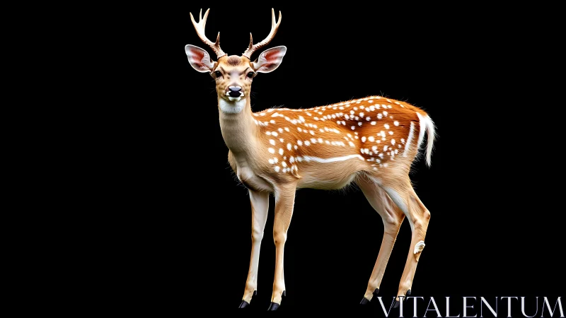 Photorealistic full-body deer study on black negative space.