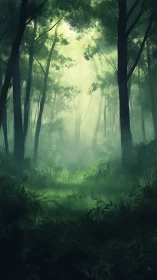 Enchanted Forest Path Through Luminous Mist.