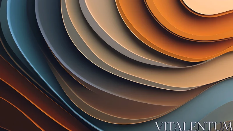 Layered curved abstract shapes in warm and cool tones.