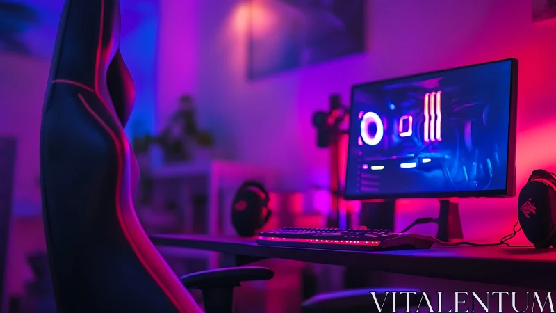 Cozy neon gaming desk glowing with inviting RGB color.