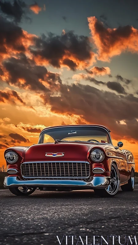 Sunset cruise with a lovingly restored classic red Chevy.