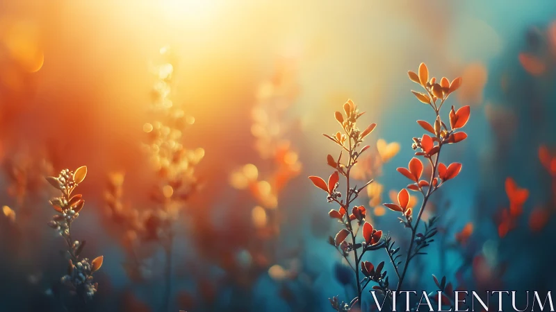 Sunlit Botanical Stems with Warm Bokeh Gradient