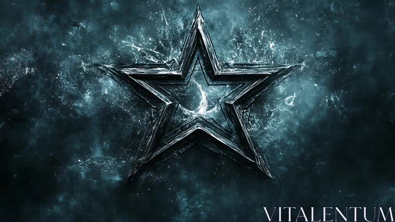 Metallic 3D Star on Grunge Background, Digital Art Style.