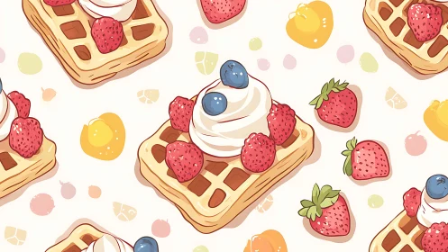Whipped cream waffle pattern with strawberries and berries.