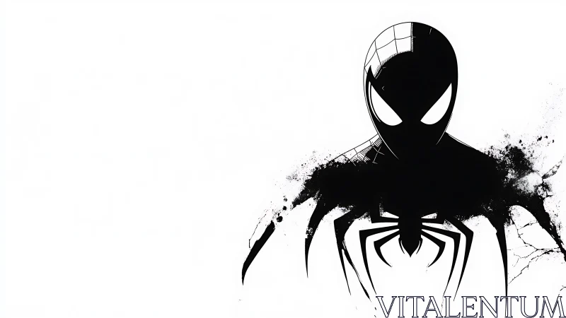 Ink-splashed spider hero rising from bold white silence.