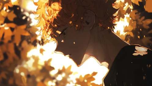 Side profile of anime figure against high contrast foliage light