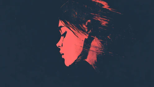 Profile silhouette of woman rendered in red brush strokes