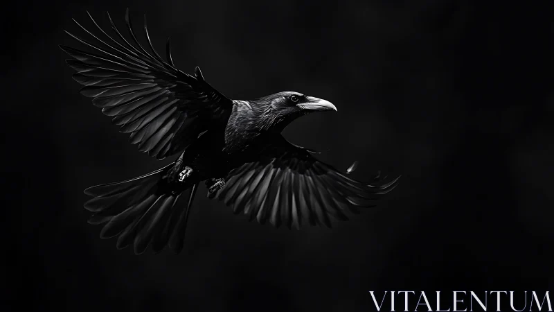Graceful Wings: A Raven's Silent Flight.