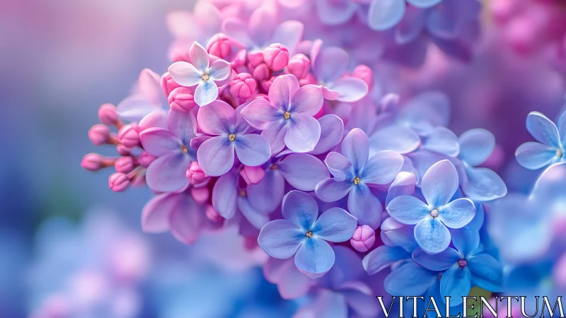 Pink and Blue Lilac Blossoms with Soft Focus.