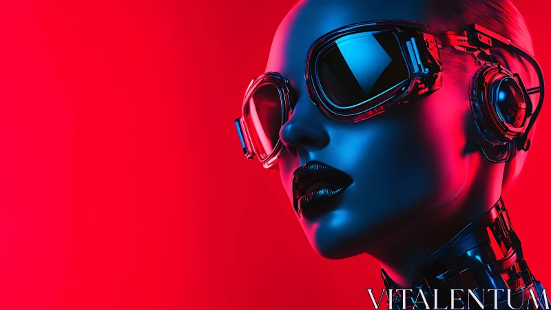 Synthetic humanoid head displays cybernetic eyewear and headset