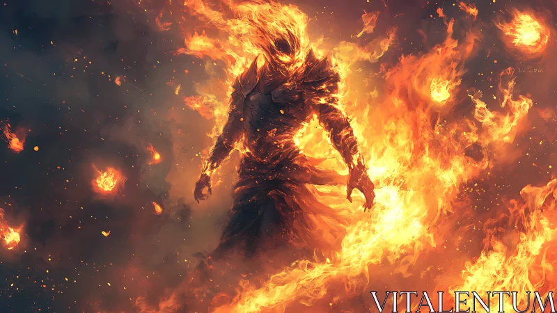 Fiery humanoid figure emerging from swirling flames.