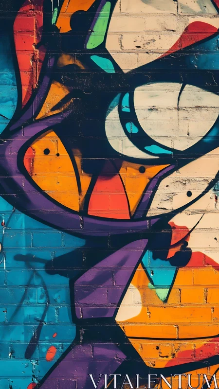 Chromatic vector graffiti stratified on urban brick substrate.