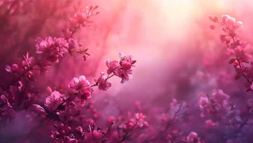 Pink Blossoms in Soft Focus Field.