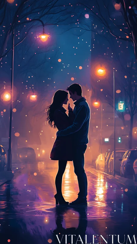 Two Souls Dance Beneath Luminous Streetlight Canopy Magic