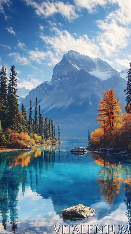 Mountain lake with vivid autumn forest reflections.