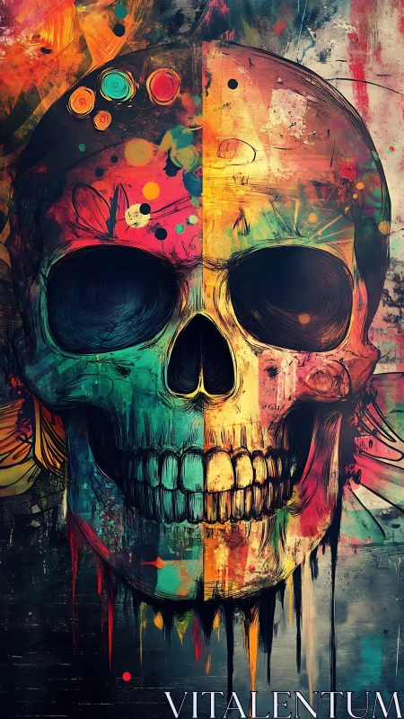 Chromatic skull drenched in dripping neon dreams of decay.