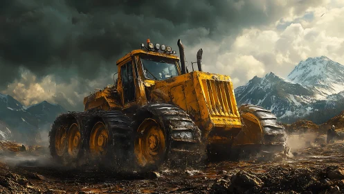 Storm-forged mountain crawler, yellow titan in the mudfields.