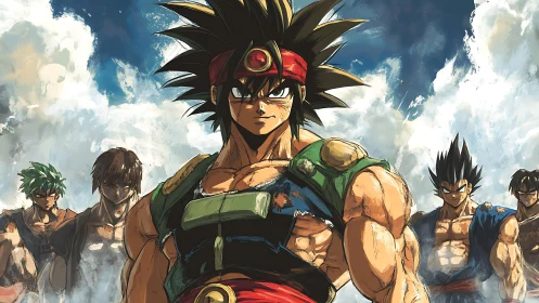 Battle-hardened warrior strides forward through storming skies