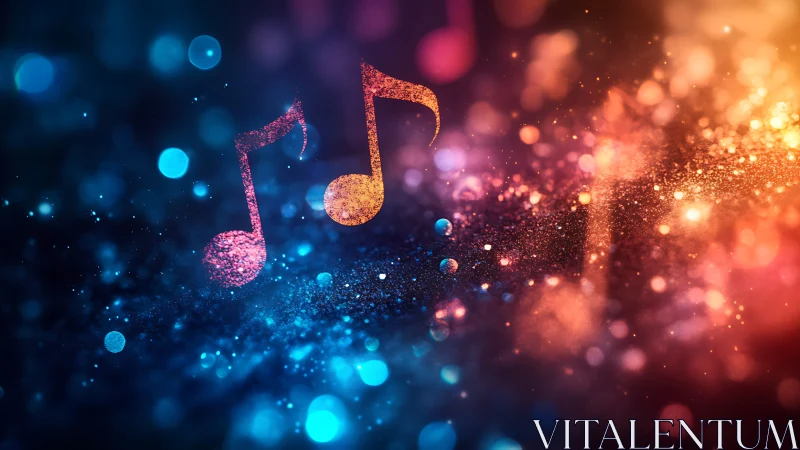 Glittering Sound Notes Drifting Through Neon Stardust Night.