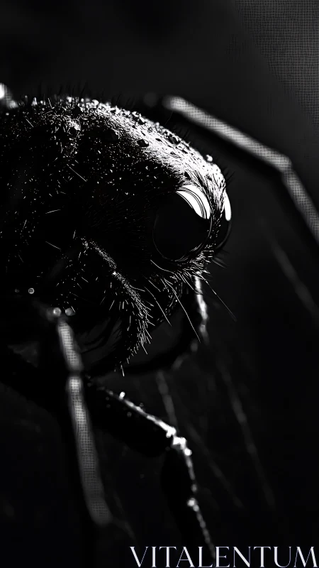 Macro spider portrait reveals high-contrast wet exoskeleton