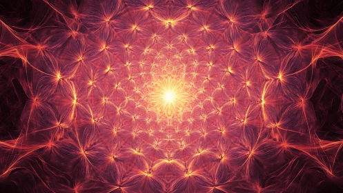 Fractal radial energy bloom with luminous concentric filaments.