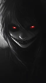 Midnight demon grin with burning red hunter eyes.