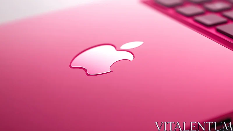 Close-up of glossy pink laptop lid with logo detail.
