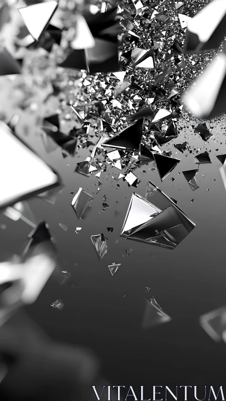 Shattered chrome pyramids spiral through weightless space.